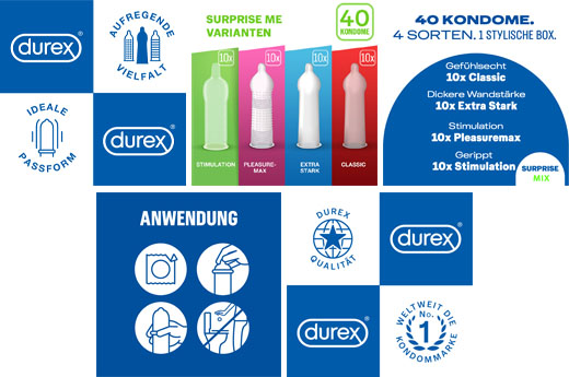 DUREX Mieszanka prezerwatyw Surprise me w pudełku, 40 szt