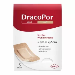 DRACOPOR Opatrunek na ranę 5x7,2 cm sterylny w kolorze skóry, 5 szt