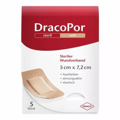 DRACOPOR Opatrunek na ranę 5x7,2 cm sterylny w kolorze skóry, 5 szt DRACOPOR Opatrunek na ranę 5x7,2 cm sterylny w kolorze skóry, 5 szt