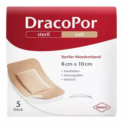 DRACOPOR Opatrunek na ranę 8x10 cm sterylny w kolorze skóry, 5 szt