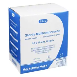 MULLKOMPRESSEN 10x10 cm sterylne 8x, 25X2 szt