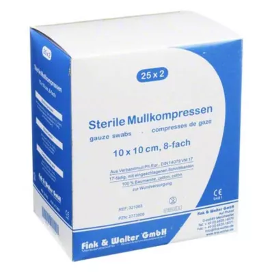 MULLKOMPRESSEN 10x10 cm sterylne 8x, 25X2 szt