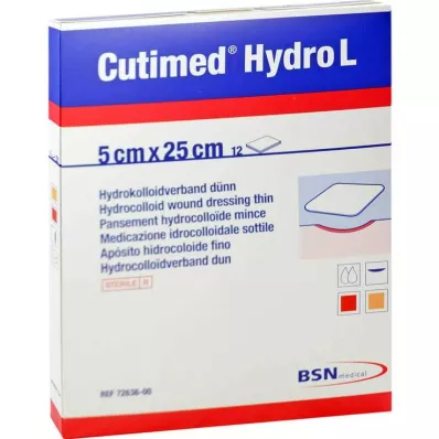 CUTIMED Hydro L opatrunek hydrokoloidowy cienki 5x25 cm, 12 szt