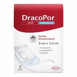 DRACOPOR wodoodporny opatrunek na ranę 5x7,2 cm sterylny, 5 szt