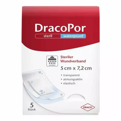 DRACOPOR wodoodporny opatrunek na ranę 5x7,2 cm sterylny, 5 szt DRACOPOR wodoodporny opatrunek na ranę 5x7,2 cm sterylny, 5 szt