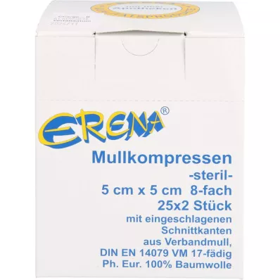 ERENA Kompres z gazy, 5x5 cm, sterylny, 8x25X2 szt