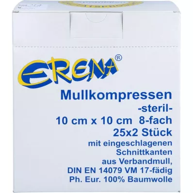 ERENA Kompres z gazy 10x10 cm sterylny 8x, 25X2 szt