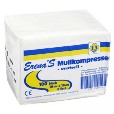 ERENA Kompres z gazy 10x10 cm niesterylny 8x, 100 szt ERENA Kompres z gazy 10x10 cm niesterylny 8x, 100 szt