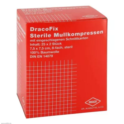 DRACOFIX PEEL Kompresy 7,5x7,5 cm sterylne 8x, 25X2 szt DRACOFIX PEEL Kompresy 7,5x7,5 cm sterylne 8x, 25X2 szt