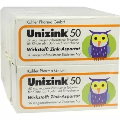 UNIZINK 50 tabletek powlekanych dojelitowo, 10X50 szt