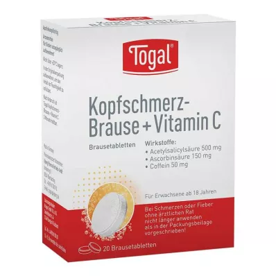 TOGAL Tabletki musujące na ból głowy + Vit.C, 20 szt TOGAL Tabletki musujące na ból głowy + Vit.C, 20 szt