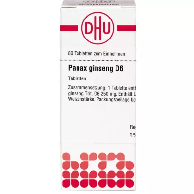 PANAX GINSENG D 6 tabletek, 80 szt