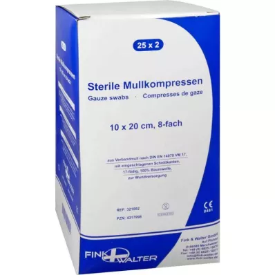MULLKOMPRESSEN 10x20 cm sterylne 8x, 25X2 szt