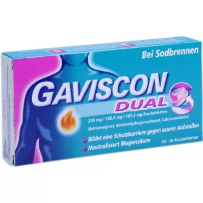GAVISCON Tabletki do żucia Dual 250mg/106,5mg/187,5mg, 16 szt