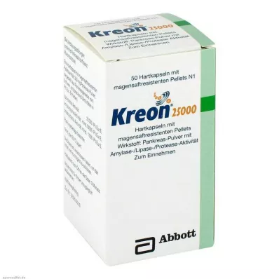 KREON 25 000 twardych kapsli z peletkami powlekanymi dojelitowo, 50 szt