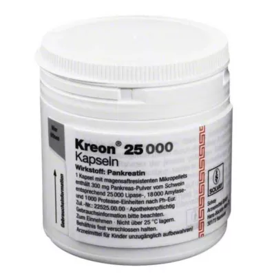 KREON 25 000 twardych kapsli z peletkami powlekanymi dojelitowo, 100 szt