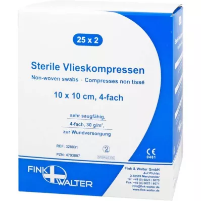VLIESKOMPRESSEN 10x10 cm sterylne 4-warstwowe, 25X2 szt