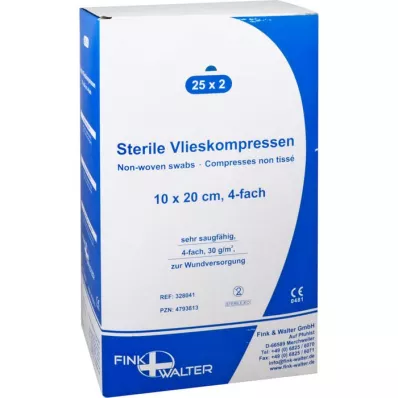 VLIESKOMPRESSEN 10x20 cm sterylne 4-warstwowe, 25X2 szt