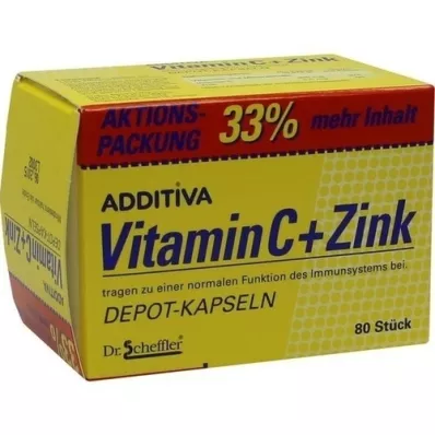 ADDITIVA Kapsułki Vitamin C+Zinc depot, opakowanie promocyjne, 80 szt
