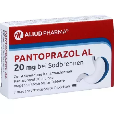 PANTOPRAZOL AL 20 mg na zgagę tabletki powlekane dojelitowo, 7 szt