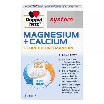 DOPPELHERZ Magnesium+Calc. +Copper+Manganese syst. tab, 60 szt