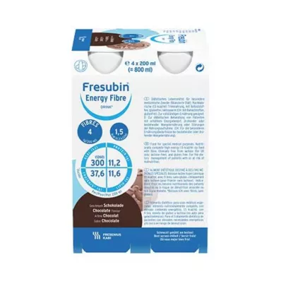 FRESUBIN ENERGY Fibre DRINK Butelka na napój czekoladowy, 4X200 ml