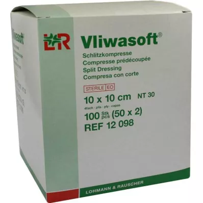 VLIWASOFT Kompresy szczelinowe 10x10 cm sterylne 4-warstwowe, 50X2 szt
