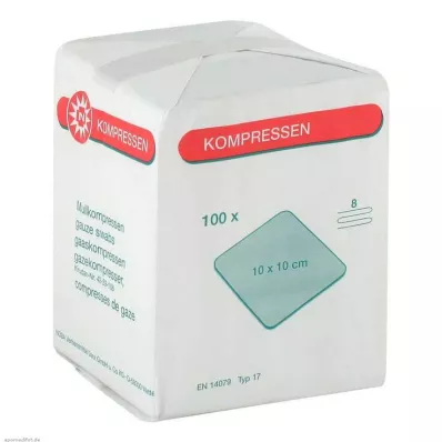 MULLKOMPRESSEN 10x10 cm niesterylne 8x, 100 szt