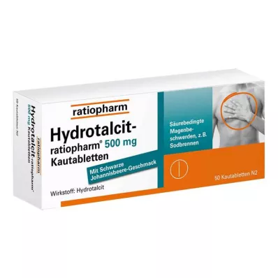 Hydrotalcit Ratiopharm 500 mg tabletki do rozgryzania i żucia, 50 szt Hydrotalcit Ratiopharm 500 mg tabletki do rozgryzania i żucia, 50 szt