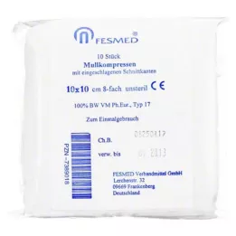 MULLKOMPRESSEN ES 10x10 cm niesterylne 8x, 10 szt