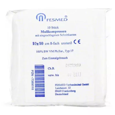 Kompresy gazowe ES 10x10 cm niesterylne 8-krotne, 10 sztuk Kompresy gazowe ES 10x10 cm niesterylne 8-krotne, 10 sztuk