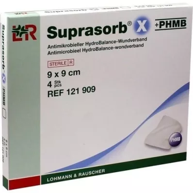 SUPRASORB X+PHMB HydroBalance opatrunek na ranę 9x9 cm, 4 szt