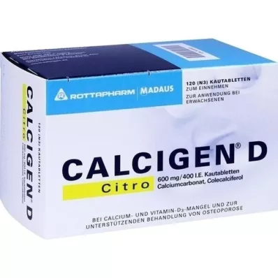 CALCIGEN D Citro 600 mg/400 j.m. tabletki do żucia, 120 szt