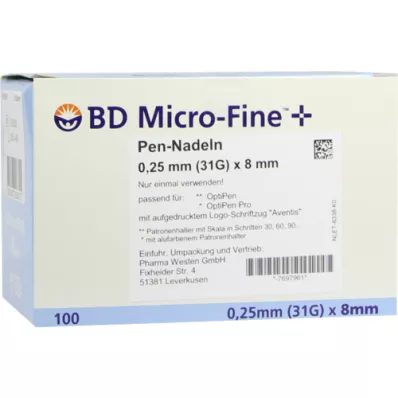 BD MICRO-FINE+ 8 igieł do długopisów 0,25x8 mm, 100 szt
