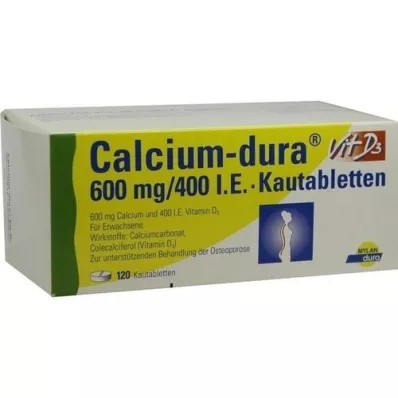 CALCIUM DURA Witamina D3 600 mg/400 j.m. Tabletki do żucia, 120 szt
