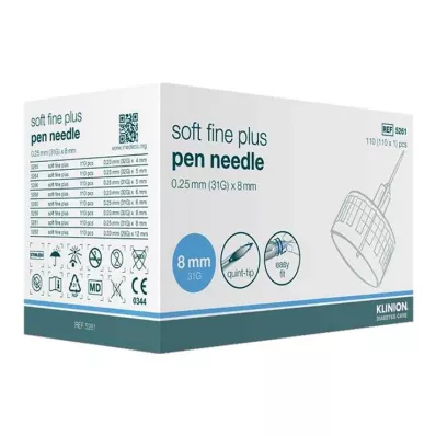 Kaniule Klinion Soft fine plus 8mm 31G 0,25mm, 110 sztuk