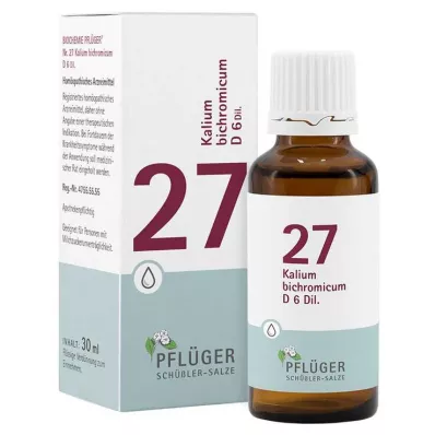 Biochemia Pflueger 27 Kalium bichromicum D 6 kropli, 30 ml Biochemia Pflueger 27 Kalium bichromicum D 6 kropli, 30 ml