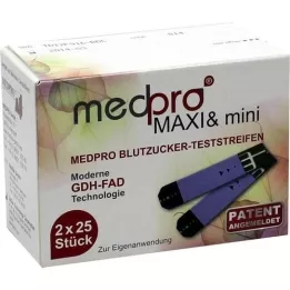 MEDPRO Maxi &amp; mini paski testowe do pomiaru stężenia glukozy we krwi, 2X25 szt