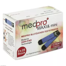 MEDPRO Maxi &amp; mini paski testowe do pomiaru stężenia glukozy we krwi, 2X25 szt