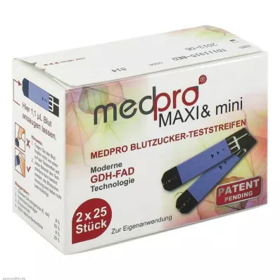 Medpro Maxi &amp; Mini paski do pomiaru poziomu cukru we krwi pojedyncze, 2x25 szt