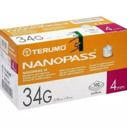 TERUMO NANOPASS 34 Pen Cannula 34 G 0,18x4 mm, 100 szt