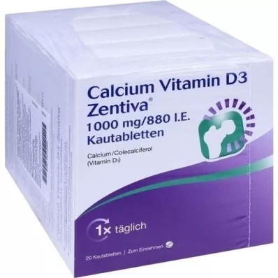 CALCIUM VITAMIN D3 Zentiva 1000 mg/880 j.m. tabletki do żucia, 100 szt