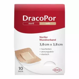 DRACOPOR Opatrunek na ranę 3,8x3,8 cm sterylny w kolorze skóry, 10 szt