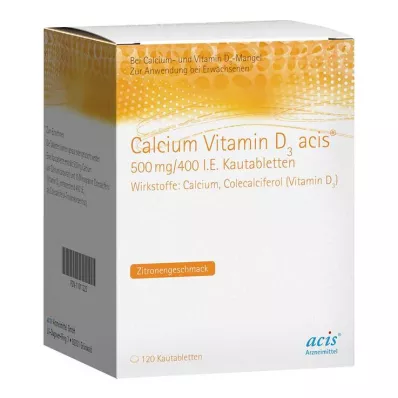 Calcium Witamina D3 acis® 500 mg/400 IU tabletki do żucia, 120 szt Calcium Witamina D3 acis® 500 mg/400 IU tabletki do żucia, 120 szt