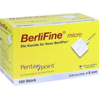 BERLIFINE mikrokaniule 0,25x8 mm, 100 szt