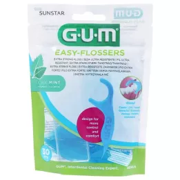 GUM Easy-Flossers Woskowana nić dentystyczna w sztyfcie miętowa + etui podróżne, 30 szt
