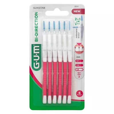GUM Szczoteczka międzyzębowa dwukierunkowa 1,2 mm różowa, 6 szt GUM Szczoteczka międzyzębowa dwukierunkowa 1,2 mm różowa, 6 szt