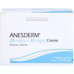 ANESDERM 25 mg/g + 25 mg/g kremu + 10 plastrów, 5X5 g
