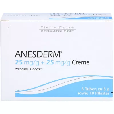 ANESDERM 25 mg/g + 25 mg/g kremu + 10 plastrów, 5X5 g