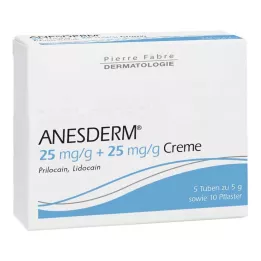 ANESDERM 25 mg/g + 25 mg/g kremu + 10 plastrów, 5X5 g